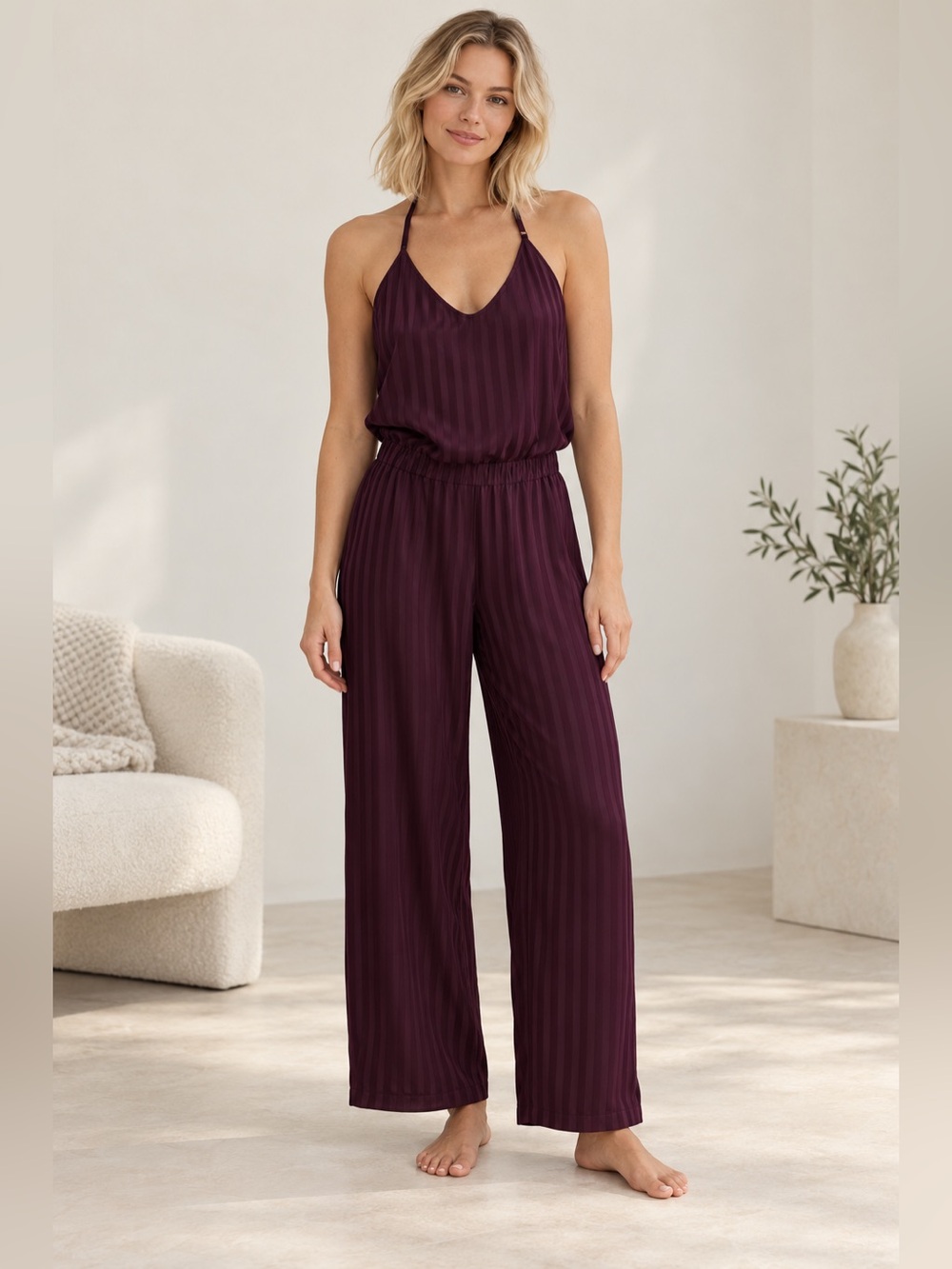 LUNYA Washable Silk Striped Jacquard Cami Pant Set New Large